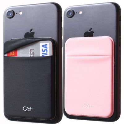 CA+ Phone Wallet Card Holder for Phone Case Sleeves Stick On Wallet for Cell Phone Card Holder Durable Adhesive Sticker ID Credit Card Holder for Back of Phone (Black + RoseGgold)