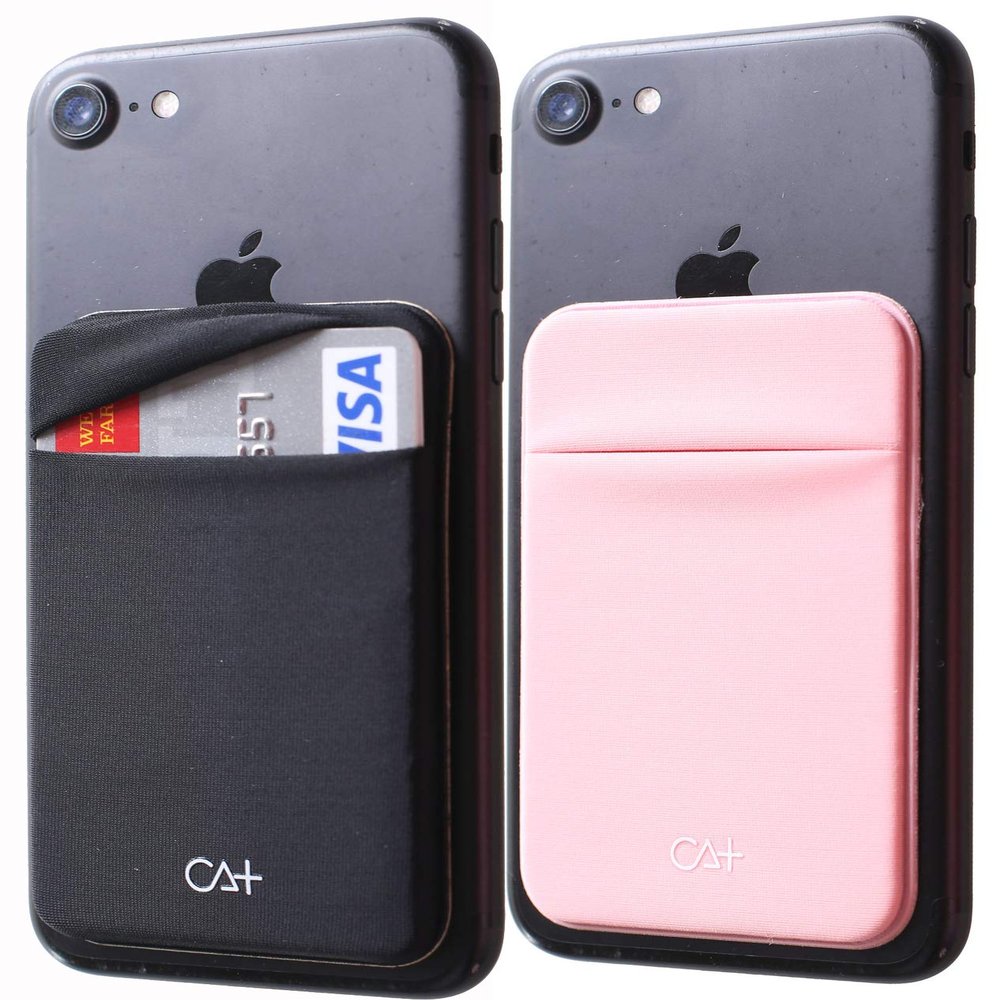 CA+ Phone Wallet Card Holder for Phone Case Sleeves Stick On Wallet for Cell Phone Card Holder Durable Adhesive Sticker ID Credit Card Holder for Back of Phone (Black + RoseGgold)