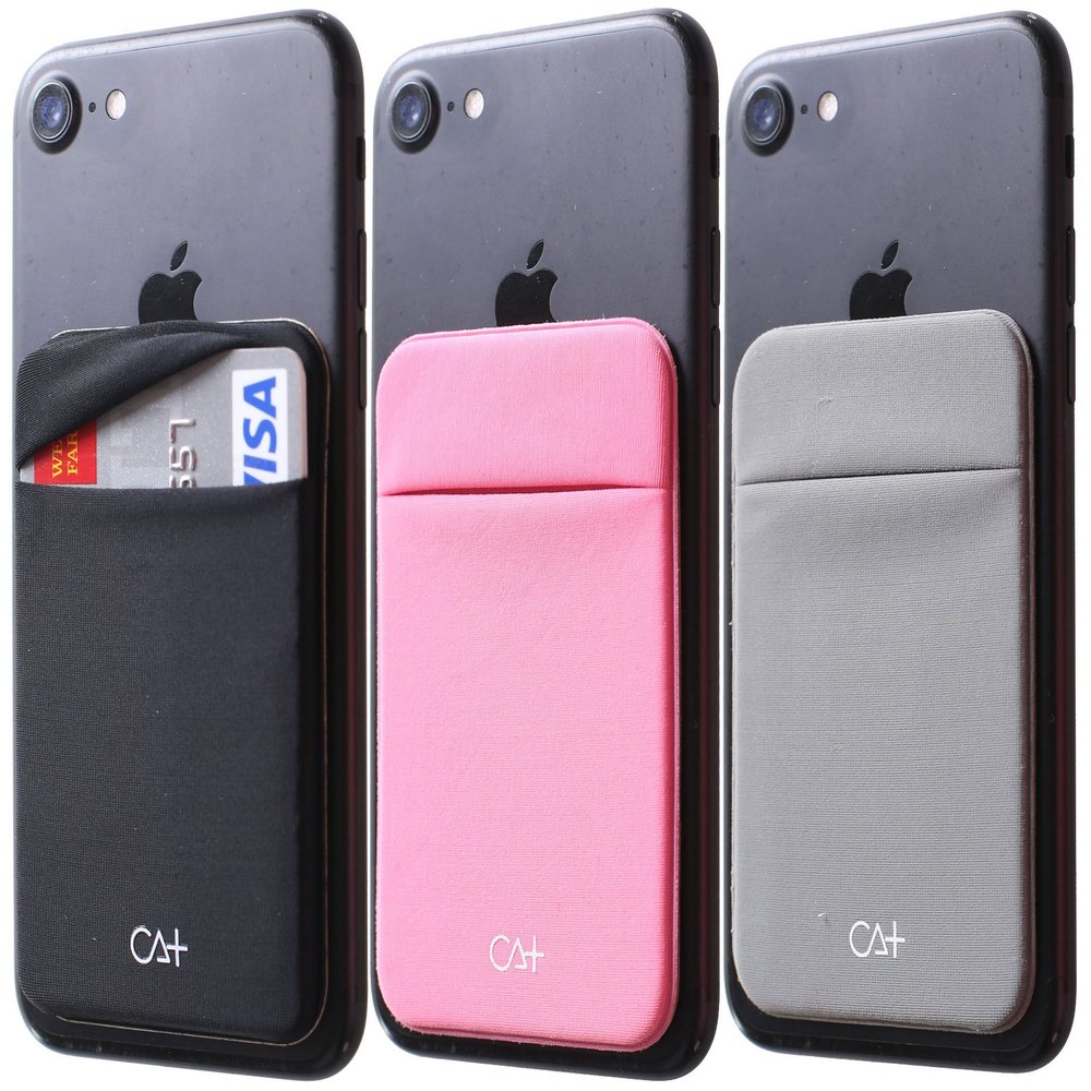 CA+ Phone Wallet Card Holder for Phone Case Sleeves Stick On Wallet for Cell Phone Card Holder Durable Adhesive Sticker ID Credit Card Holder for Back of Phone (Black/Rosegold/Grey)