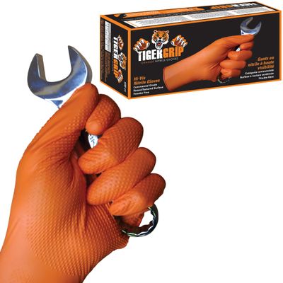 EPPCO TigerGrip 8-Mil Nitrile Glove Disposable Powder, Latex Free Textured Superior Grip Orange Gloves, Large, Box of 100