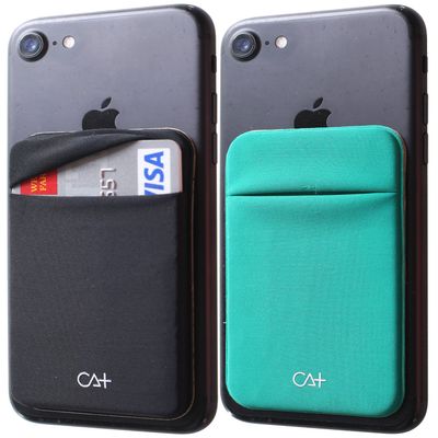 CA+ Phone Wallet Card Holder for Phone Case Sleeves Stick On Wallet for Cell Phone Card Holder Durable Adhesive Sticker ID Credit Card Holder for Back of Phone (Black + Green)