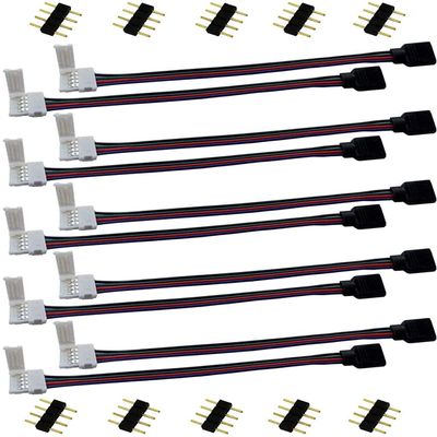 TronicsPros 10pcs RGB 5050 LED Strip Connector 4 Pin LED Tape Connector LED Ribbon Jumper LED Adapter Cable to Connect 10mm Wide RGB 5050 LED Strip to LED Controller or LED Strip, 17cm/6.7in Long
