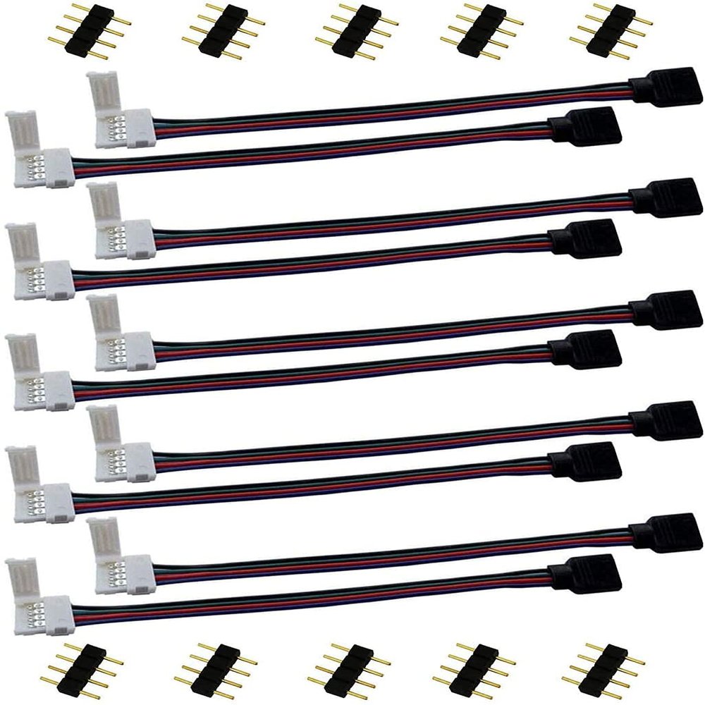 TronicsPros 10pcs RGB 5050 LED Strip Connector 4 Pin LED Tape Connector LED Ribbon Jumper LED Adapter Cable to Connect 10mm Wide RGB 5050 LED Strip to LED Controller or LED Strip, 17cm/6.7in Long