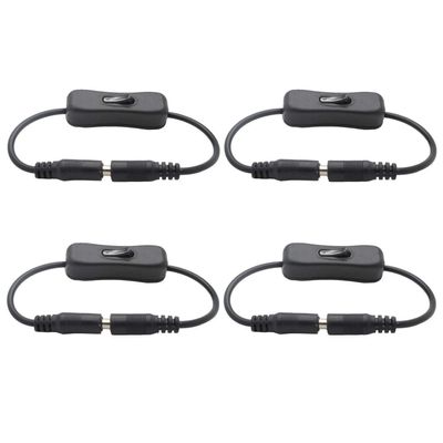 TronicsPros 4pcs LED Strip Light Inline On/Off Switch Cable DC Jack 5.5x2.1mm Male to Female Connector, DC Jack Switch, LED Tape Connector, 12V Inline Rocker Switch DC Power Adapter Connector, 12inch
