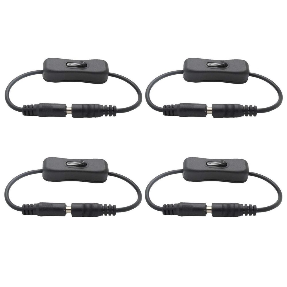 TronicsPros 4pcs LED Strip Light Inline On/Off Switch Cable DC Jack 5.5x2.1mm Male to Female Connector, DC Jack Switch, LED Tape Connector, 12V Inline Rocker Switch DC Power Adapter Connector, 12inch