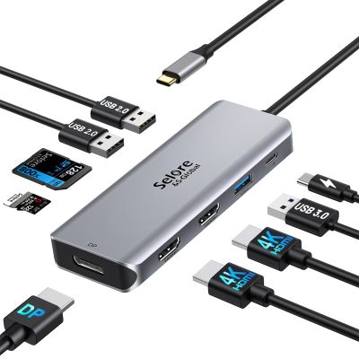 USB C Docking Station Dual Monitor, 9 in 1 Triple Display Docking Station to Dual HDMI Adapter Displayport SD TF Card Reader 2USB 2.0, 1 USB 3.0, 100W PD for USB C Thunderbolt 3/4 Laptops