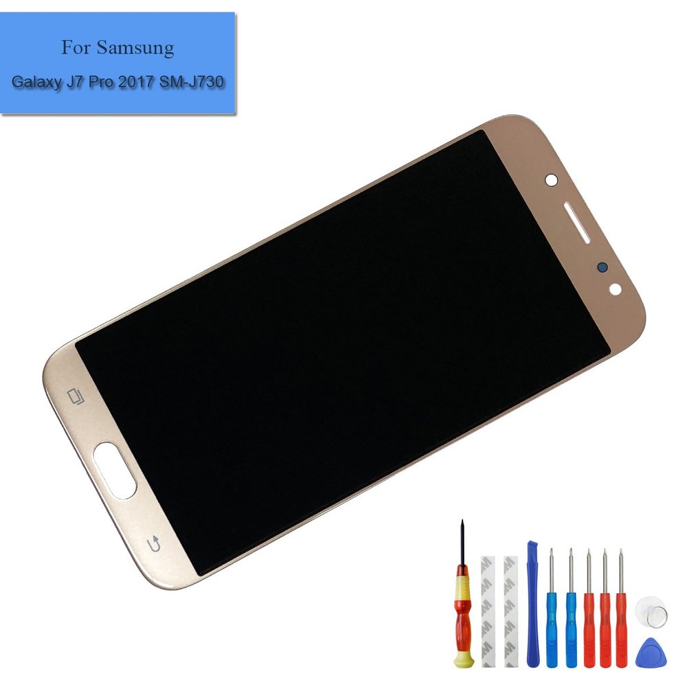 New A+++ Replacement Touch Screen for Galaxy J7 Pro 2017 SM-J730 J730G J730GM J730F J730DS/Galaxy J7 2017 SM-J730FM J730K 5.5" Amoled Display LCD Assembly Gold + Tools