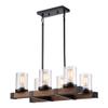 25 Inch W 6 Light Distressed Black and Wood Beam Standard Kitchen Island Light Farmhouse Industrial Rustic Look Seeded Shade Ceiling Light view 1