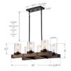 25 Inch W 6 Light Distressed Black and Wood Beam Standard Kitchen Island Light Farmhouse Industrial Rustic Look Seeded Shade Ceiling Light view 2