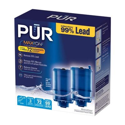 PUR Plus Faucet Mount Replacement Filter 2-Pack, Genuine PUR Filter, 3-in-1 Powerful, Natural Mineral Filtration, Lead Removal, 6-Month Value, Blue (RF99992)