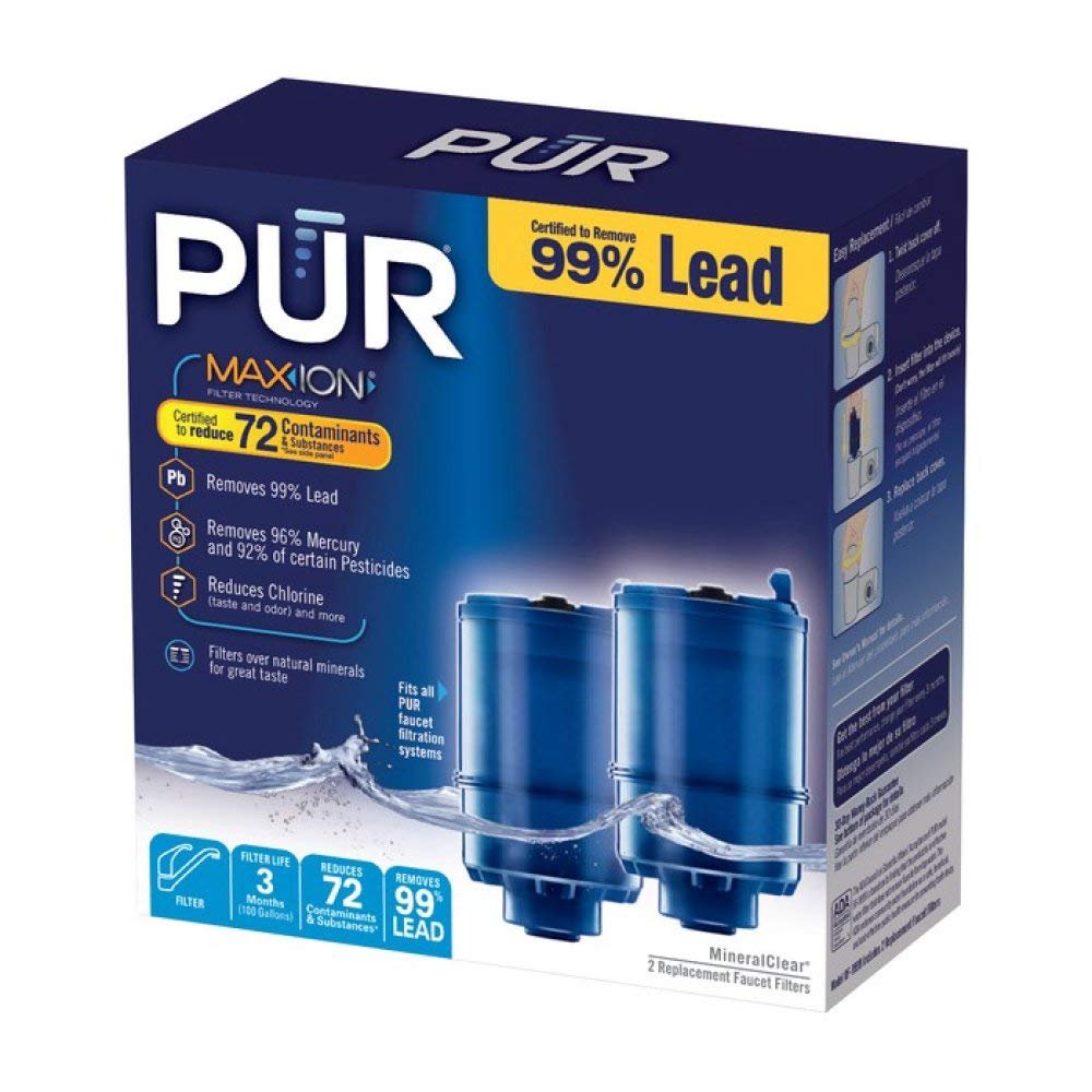 PUR Plus Faucet Mount Replacement Filter 2-Pack, Genuine PUR Filter, 3-in-1 Powerful, Natural Mineral Filtration, Lead Removal, 6-Month Value, Blue (RF99992)
