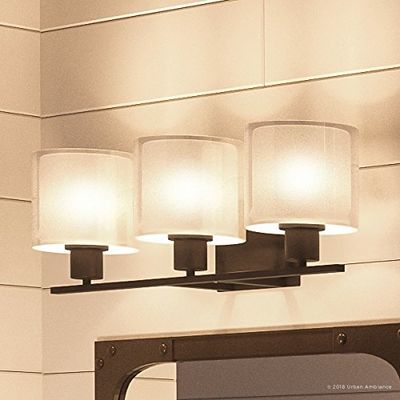 Urban Ambiance Luxury Cosmopolitan Bathroom Vanity Light, Medium Size: 7.375" H x 23.5" W, with Transitional Style Elements, Olde Bronze Finish and White Shade, UHP2513 from the Tacoma Collection
