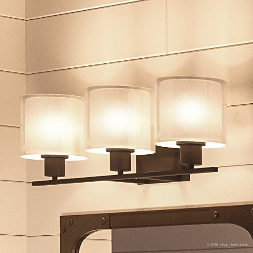Urban Ambiance Luxury Cosmopolitan Bathroom Vanity Light, Medium Size: 7.375" H x 23.5" W, with Transitional Style Elements, Olde Bronze Finish and White Shade, UHP2513 from the Tacoma Collection