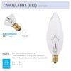 KOR (Pack of 12) 25 Watt CTC Clear Candelabra Base (E12) Straight Torpedo Tip 120V Incandescent Chandelier Light Bulbs view 4
