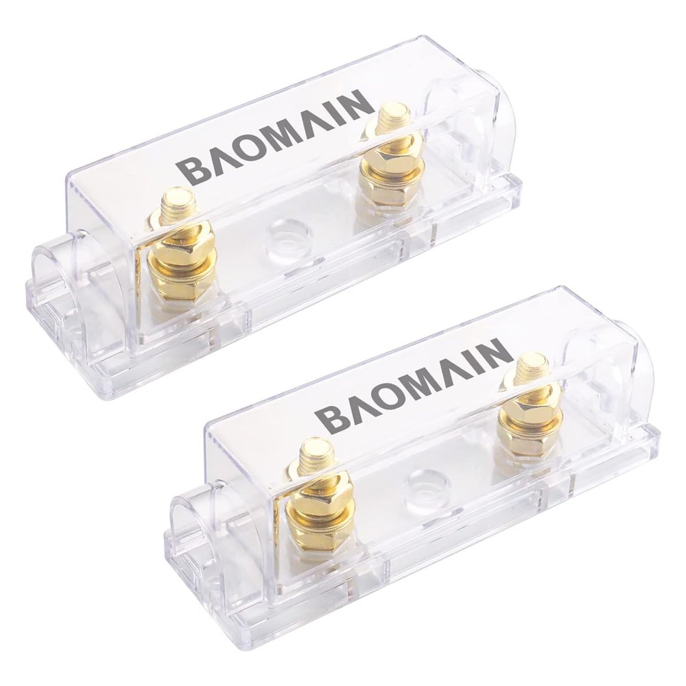 BAOMAIN 2-Pack ANL Fuse Holder (No Fuse), Gold M8 Terminals for 0/2/4 AWG