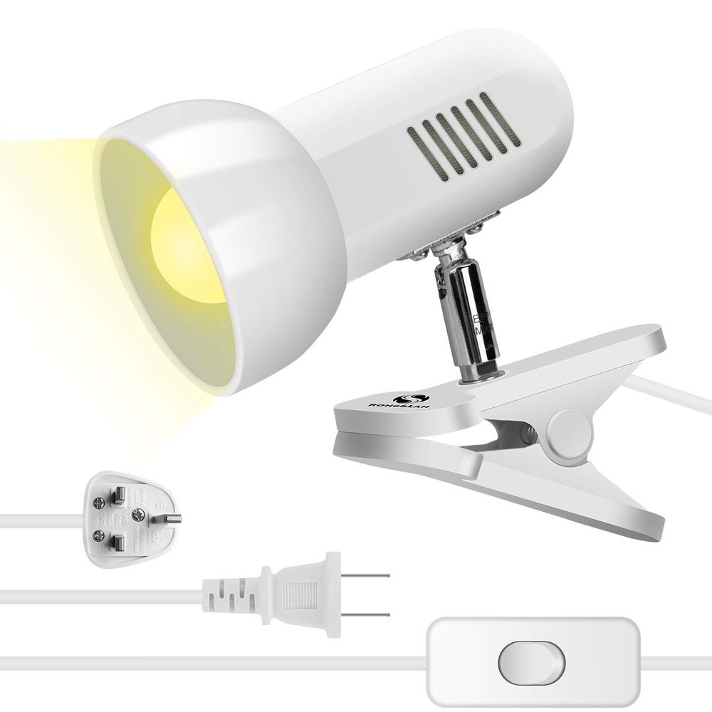 Sun-Rising Rong&LAN Clip lamp,360 Rotation Clip on Lamp Portable Book Reading Light,Clamp on Desk/Table/Bunk Bed/Cupboard Home Lighting, (Desk lamp,Two Colors for Your Choice) White1