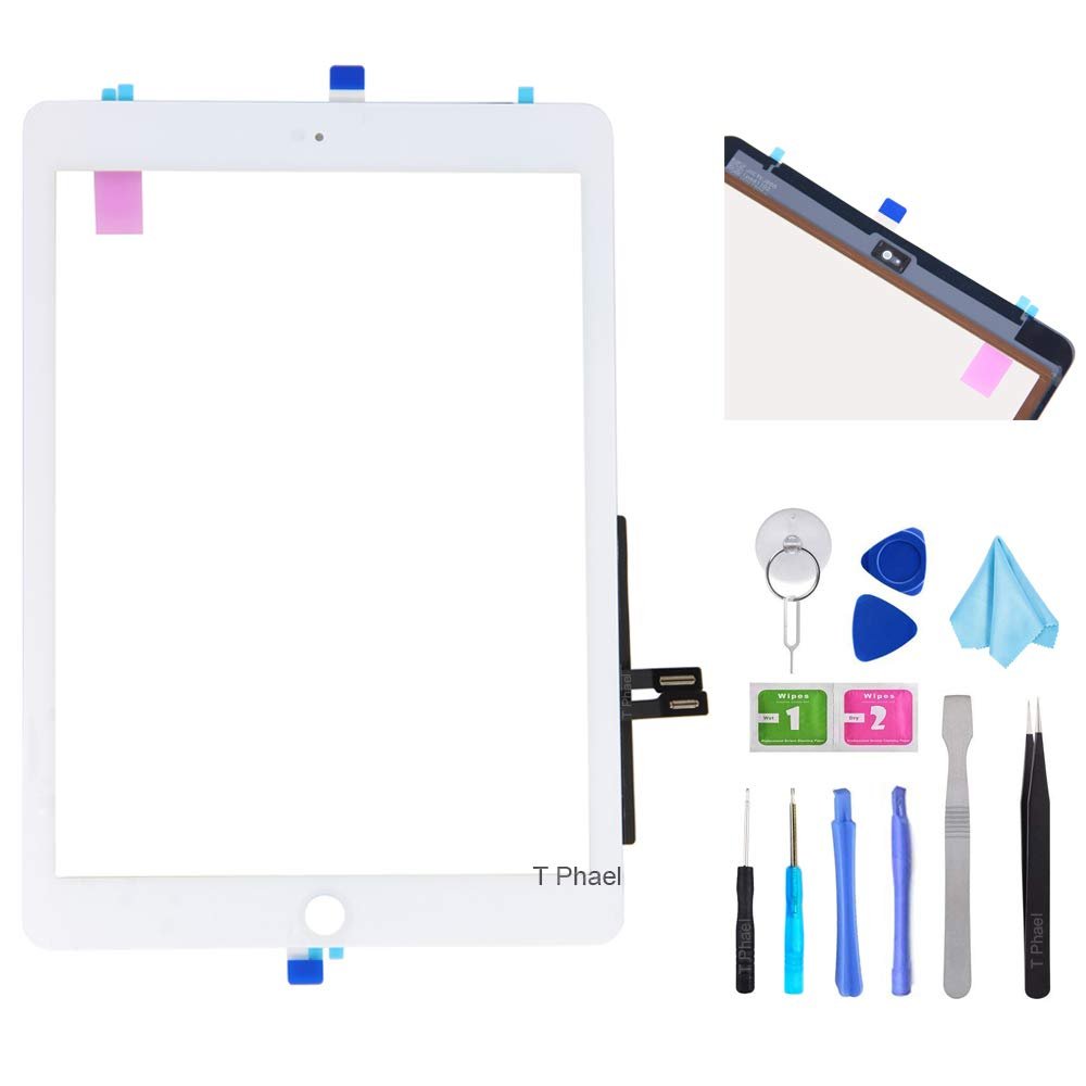 T Phael White Digitizer Repair Kit for iPad 9.7" 2018 iPad 6 6th Gen A1893 A1954 Touch Screen Digitizer Replacement (Without Home Button) +Pre-Installed Adhesive + Tools
