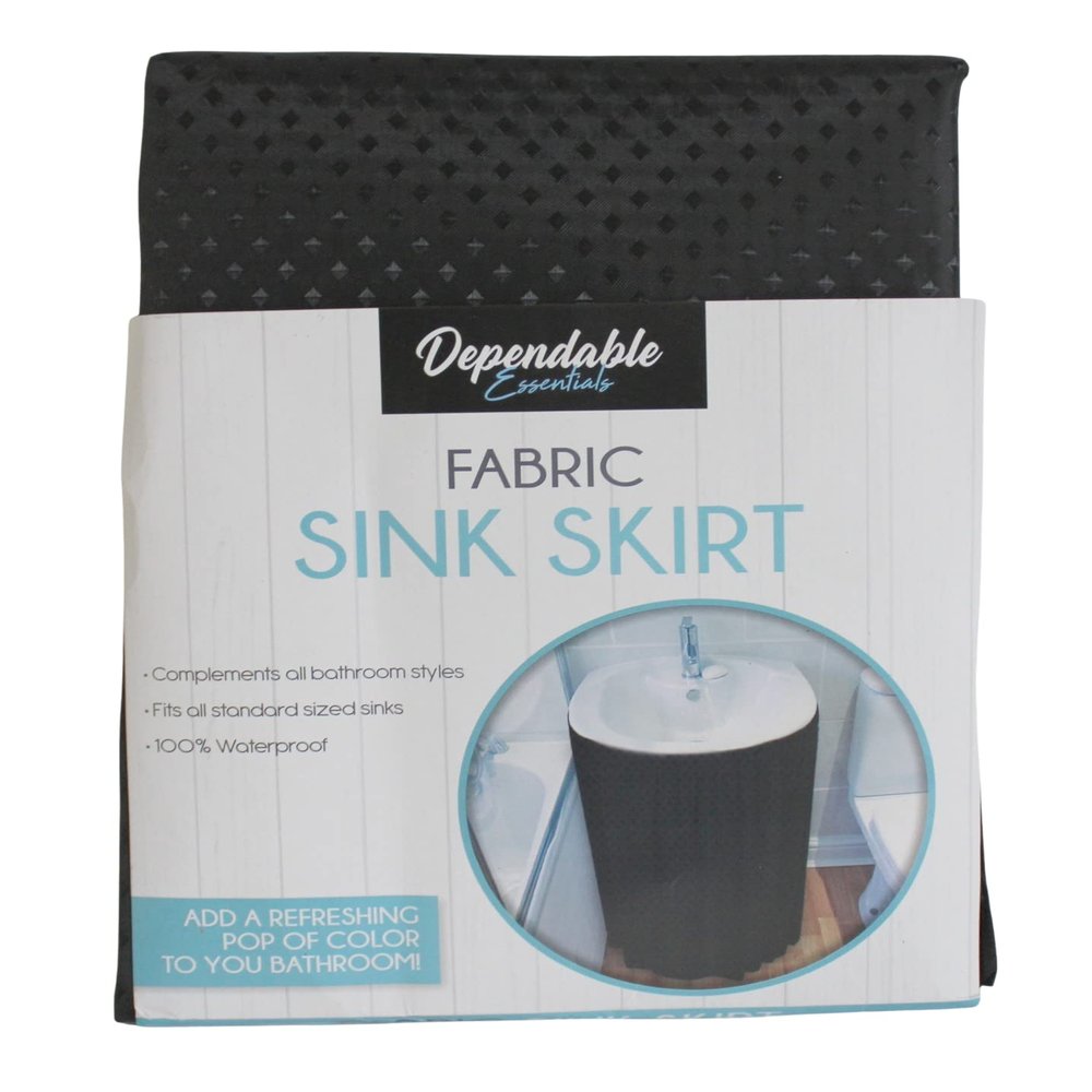 DI Home & Style Fabric Print 100% Polyester Sink Skirt Hides Pipes Adds Bathroom Storage Space Black Diamond Design by Dependable Industries Inc. Essentials