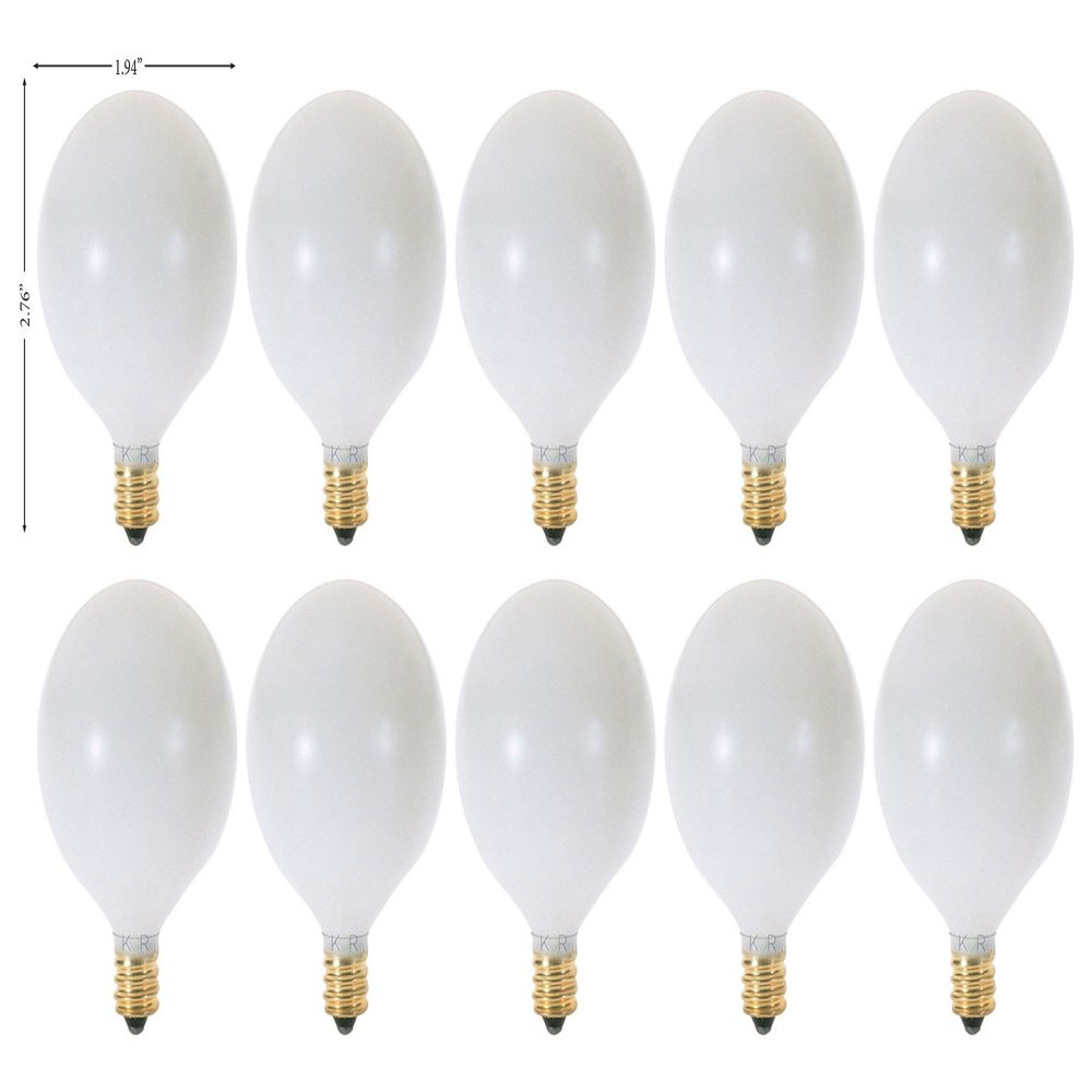 KOR (Pack of 10) G16.5 White Finsh Decorative (E12) Candelabra Base Globe Shape Incandescent 120V G16 1/2 Light Bulbs (25)