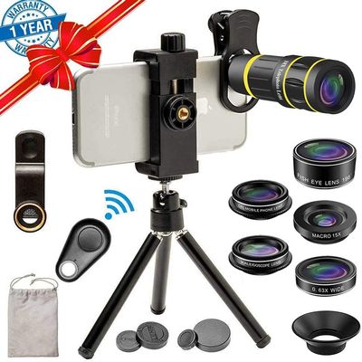 SEVENKA Cell Phone Camera Lens Kit, 18X Telephoto Lens with Remote Shutter, Tripod, Fisheye, Macro and Wide Angle Lens for iPhone 11 Pro Max X XS Max XR/8/7/6/6s Samsung Android Smartphone Black