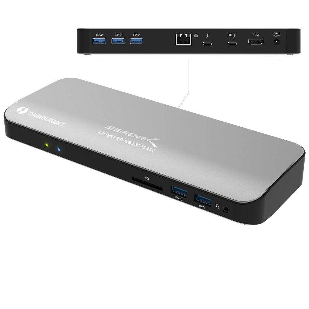 SABRENT Thunderbolt 3 Docking Station with Power Delivery up to 60W Charging for Windows/MacOS Devices - Dual-4K Display (DS-TH3C)
