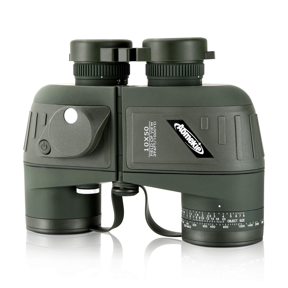 AOMEKIE Marine Binoculars for Adults 10x50 Waterproof Binoculars with Rangefinder Compass BAK4 Prism FMC Lens for Birdwatching Hunting Boating