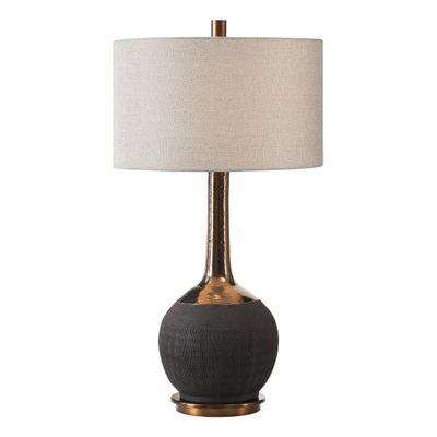 MY SWANKY HOME Luxe Sculpted Gold Black Ribbed Table Lamp | MidCentury Modern Ceramic Metallic