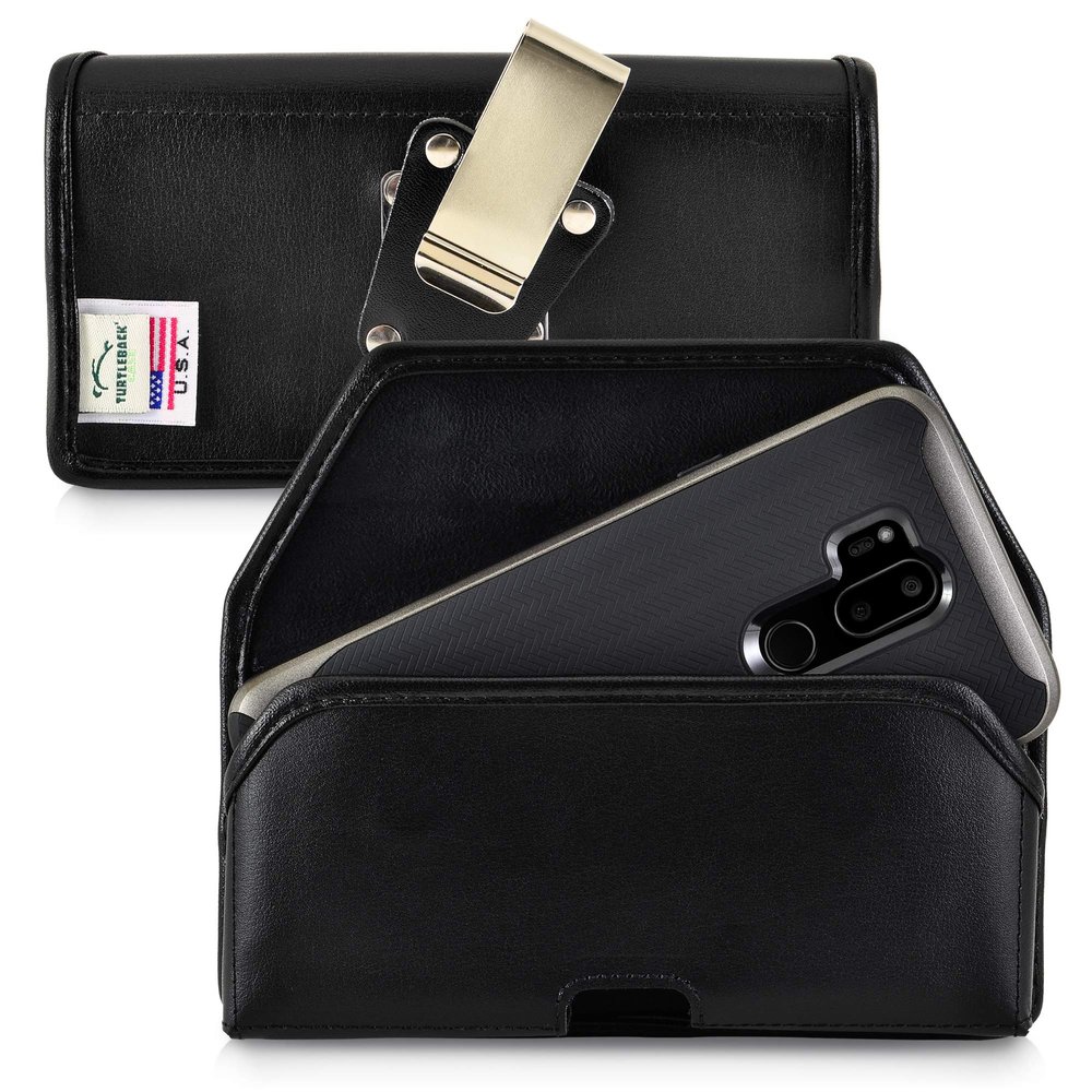 Turtleback Belt Case Compatible with LG G7, Black Holster with Rotating Belt Clip Heavy Duty Black Leather Horizontal Pouch