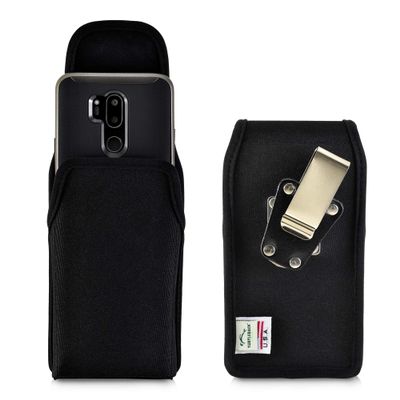 Turtleback Holster Compatible with LG G7, Vertical Black Belt Case with Rotating Belt Clip, Heavy Duty Black Nylon Pouch