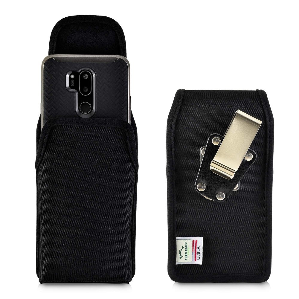 Turtleback Holster Compatible with LG G7, Vertical Black Belt Case with Rotating Belt Clip, Heavy Duty Black Nylon Pouch