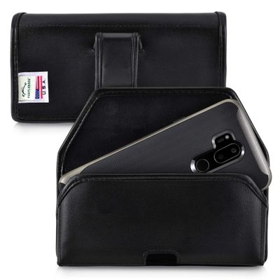 Turtleback Belt Clip Case Compatible with LG G7, Black Holster Case with Flush Leather Covered Metal Belt Clip Black Leather Horizontal Pouch