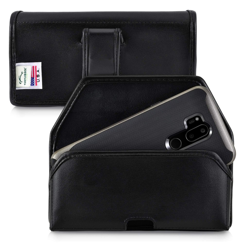 Turtleback Belt Clip Case Compatible with LG G7, Black Holster Case with Flush Leather Covered Metal Belt Clip Black Leather Horizontal Pouch