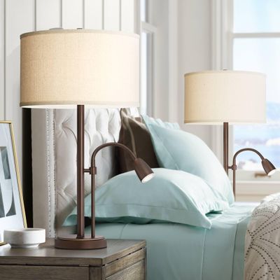 Traverse 29" Tall Table Lamp USB Set of 2 Gooseneck LED Bronze Brown Modern