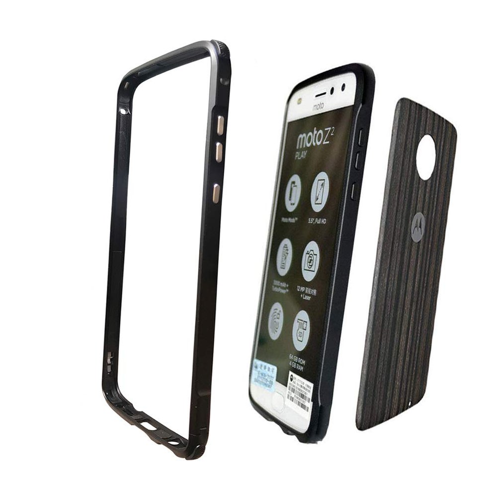 Dngn Moto Z2 Play Case,[with 1 Back Film ] Aluminum Metal Bumper Frame Cover Compatible with Moto Mods Protective for Motorola Moto Z2 Play(Black)