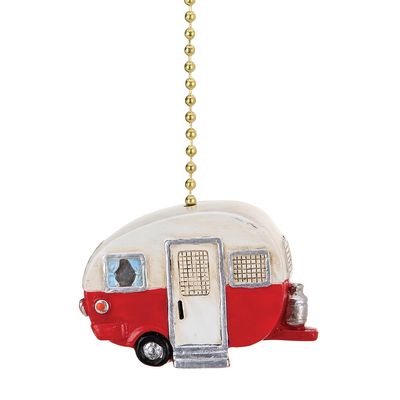 Clementine Designs Red and White Camper Ceiling Fan Pull Chain Light Decorative Extension