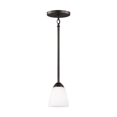 Generation Lighting 6120201EN3-710 Seville One - Light Mini Pendant Hanging Modern Fixture, Bronze, 9 Total Watts, 4 Inch Diameter, Steel Construction, Etched/White Inside Glass Shade