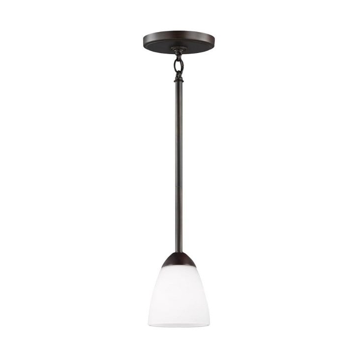 Generation Lighting 6120201EN3-710 Seville One - Light Mini Pendant Hanging Modern Fixture, Bronze, 9 Total Watts, 4 Inch Diameter, Steel Construction, Etched/White Inside Glass Shade