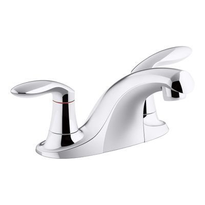 Kohler K-15243-4RA-CP Coralais Two-Handle Centerset Bathroom Sink Faucet with Grid Drain, 0.5 Gpm Vandal-Resistant Aerator & Red/Blue Indicator, Polished Chrome