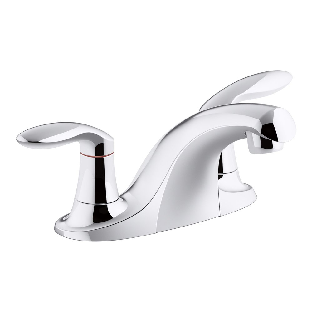 Kohler K-15243-4RA-CP Coralais Two-Handle Centerset Bathroom Sink Faucet with Grid Drain, 0.5 Gpm Vandal-Resistant Aerator & Red/Blue Indicator, Polished Chrome
