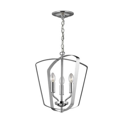 Generation Lighting 3-Light Romee Transitional Pendant Light Fixture Chrome 5134903-05, Modern Ceiling Light Fixture for Home Dcor, Torpedo Bulb Candelabra for Foyer or Living Room Decor