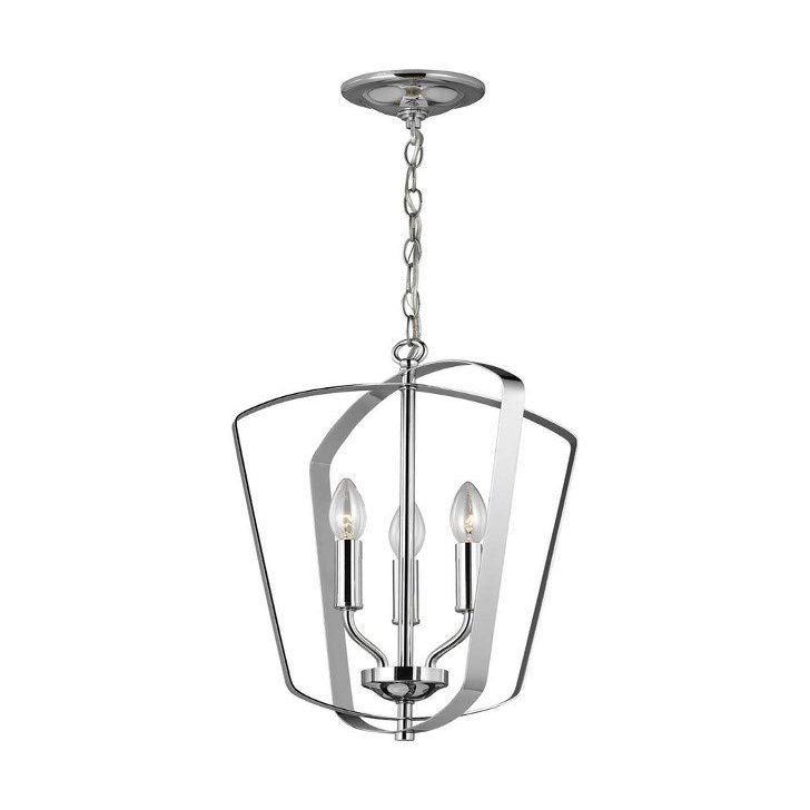 Generation Lighting 3-Light Romee Transitional Pendant Light Fixture Chrome 5134903-05, Modern Ceiling Light Fixture for Home Dcor, Torpedo Bulb Candelabra for Foyer or Living Room Decor