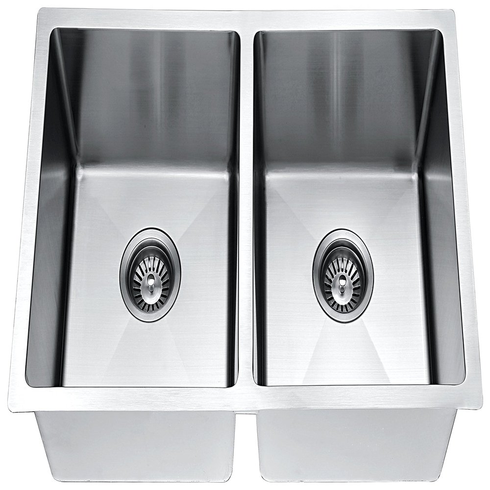 Daweier ESR300909 18G Handmade Small Radius Sink Equal Double Bowls