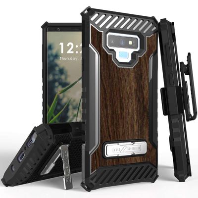 Beyond Cell Trishield Series Compatible with Note9 Case/Military Grade Rugged Cover + [Metal Kickstand]+[Belt Clip Holster] Compatible with Samsung Galaxy Note 9 (2018) - Wood Dark