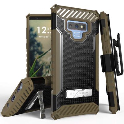 Beyond Cell Trishield Series Compatible with Note9 Case/Military Grade Rugged Cover + [Metal Kickstand]+[Belt Clip Holster] Compatible with Samsung Galaxy Note 9 (2018) - Brown