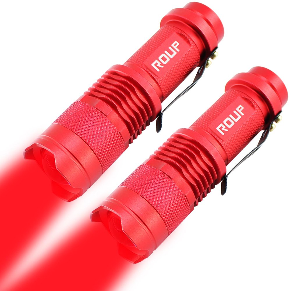 ROUP 2 Pack Mini Red Light Flashlight, Zoomable Red LED Flashlight, Water Resistant, 3 Modes Red Flashlight Torch for Night Vision, Astronomy, Aviation, Night Observation and Outdoor Activities
