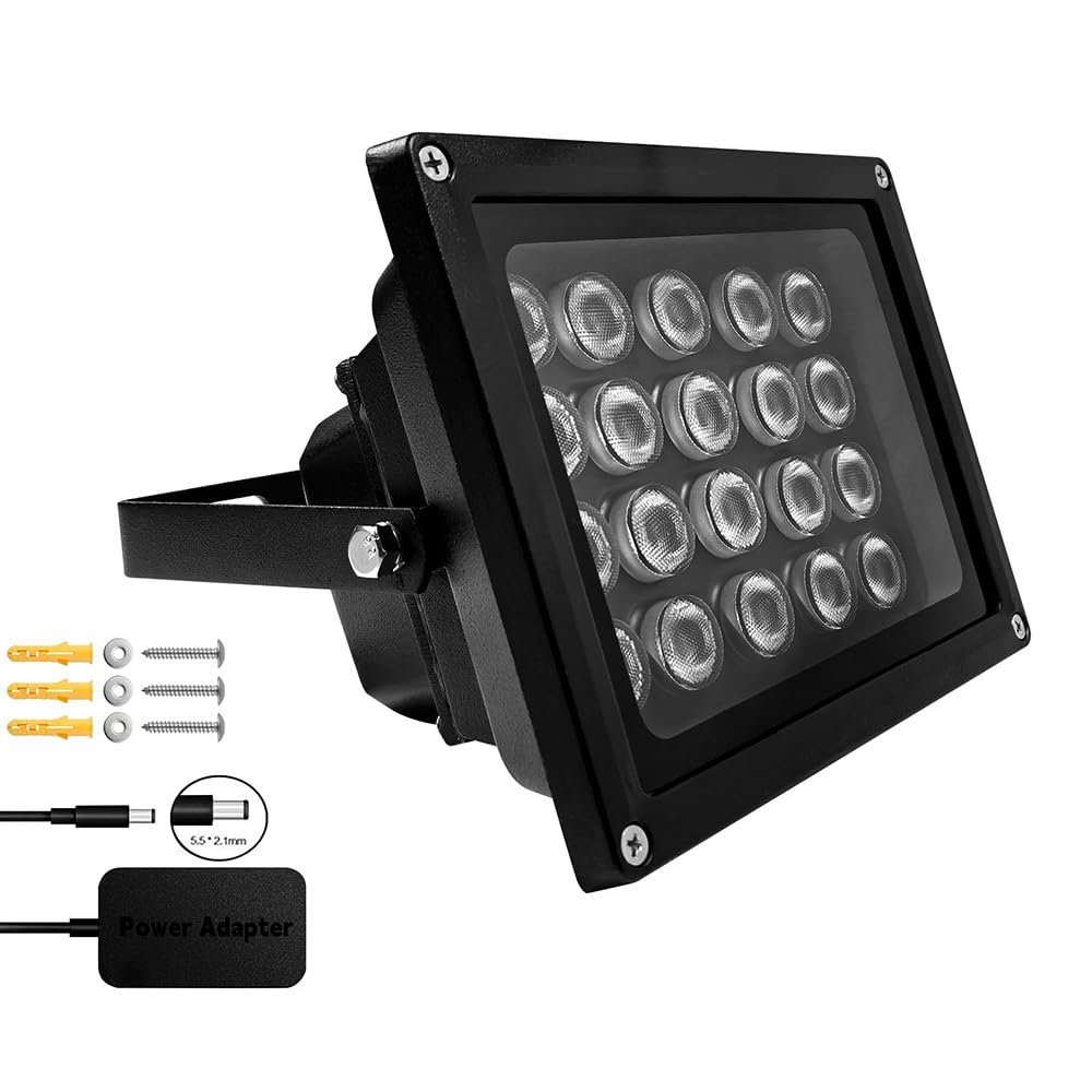 JCHENG SECURITY JC 210ft Infrared Illuminator, 20 LEDs 90 Degree Wide Angle IR Illuminator for Night Vision,Waterproof LED Infrared Flood Light Black