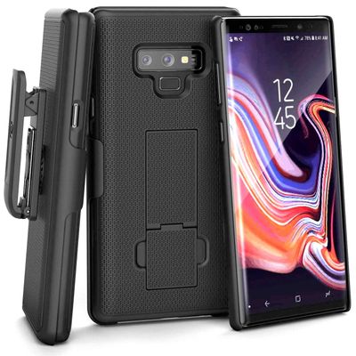 Encased Galaxy Note 9 Belt Case Holster - Ultra Thin DuraClip Protective Hard Cover w/Rotating Clip (Smooth Black)