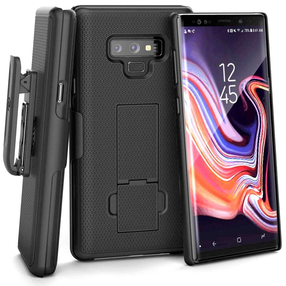 Encased Galaxy Note 9 Belt Case Holster - Ultra Thin DuraClip Protective Hard Cover w/Rotating Clip (Smooth Black)