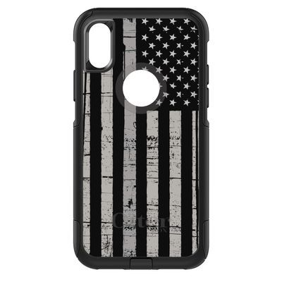 DistinctInk Case for iPhone X/XS (5.8" Screen) - Replacement for OtterBox Commuter Black Custom Case - Black Grey US Flag United States - Show Your Love of the United States of America