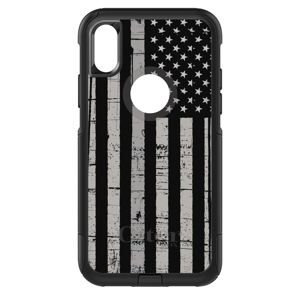 DistinctInk Case for iPhone X/XS (5.8" Screen) - Replacement for OtterBox Commuter Black Custom Case - Black Grey US Flag United States - Show Your Love of the United States of America
